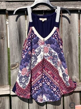 Rewind Navy Floral Patchwork V-Neck Sleeveless Camisole